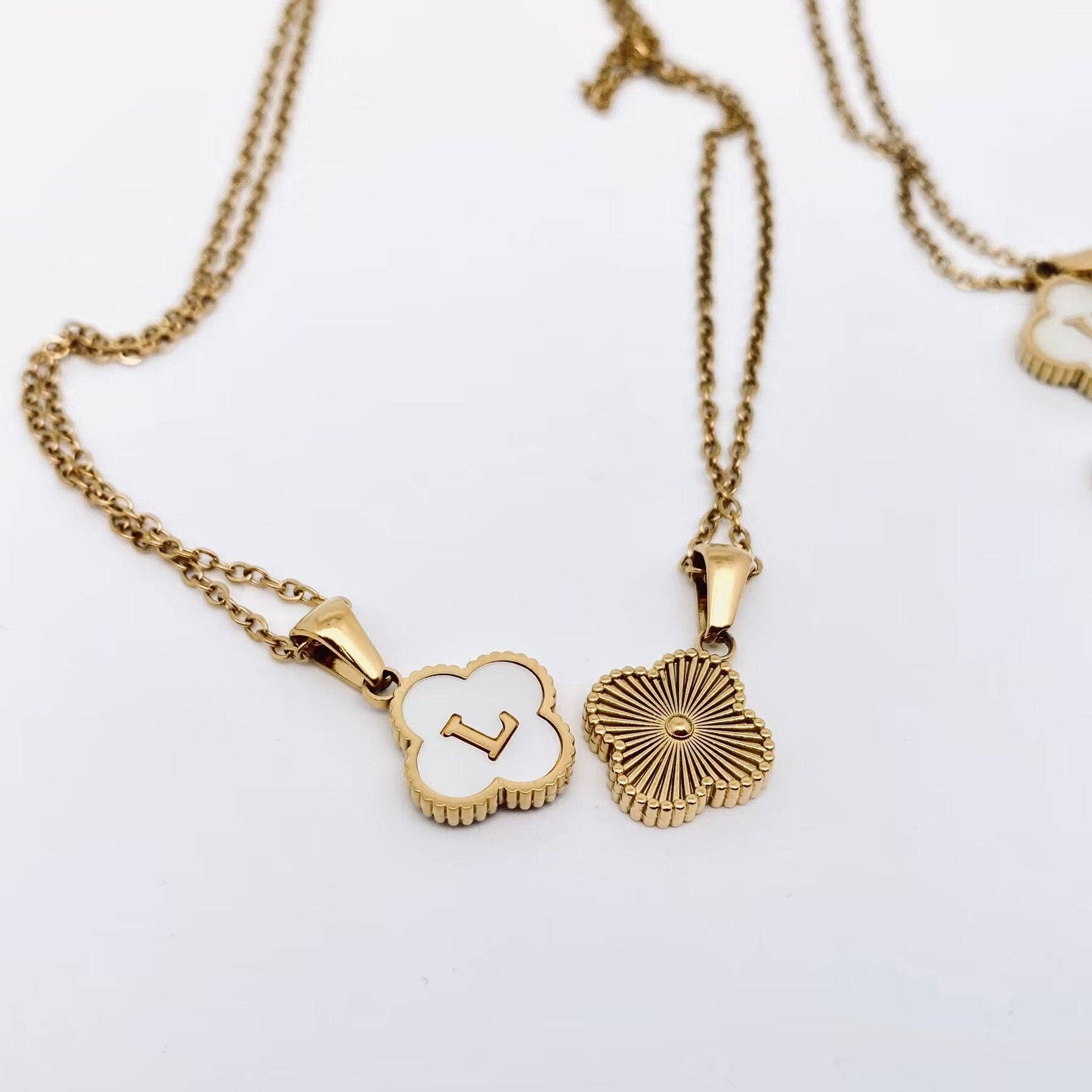 Clover Shell Initial Charm 18K Golden S.Steel Necklace - FGS