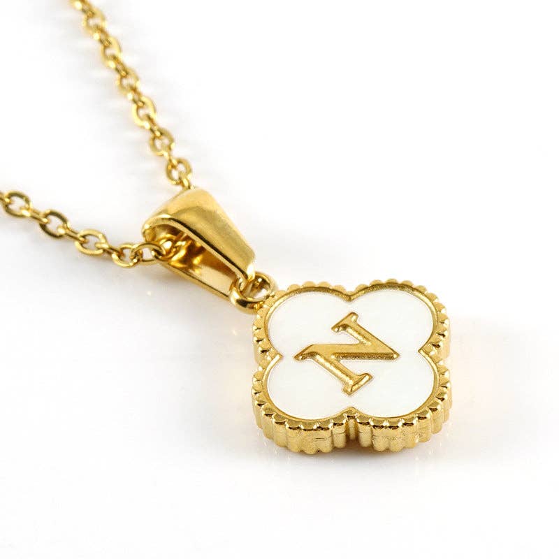 Clover Shell Initial Charm 18K Golden S.Steel Necklace - FGS