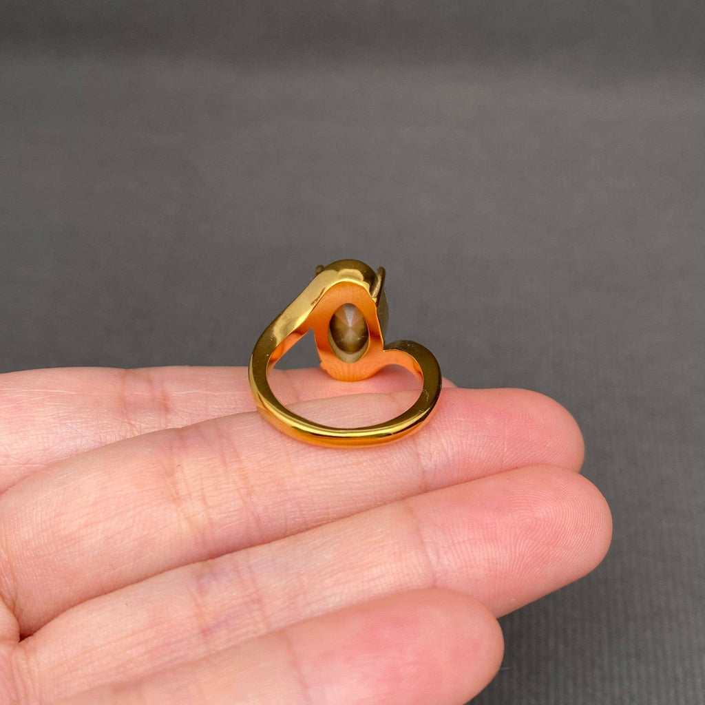 Zircon Inlaid 18K Gold Plated Stainless Steel Ring - FGS