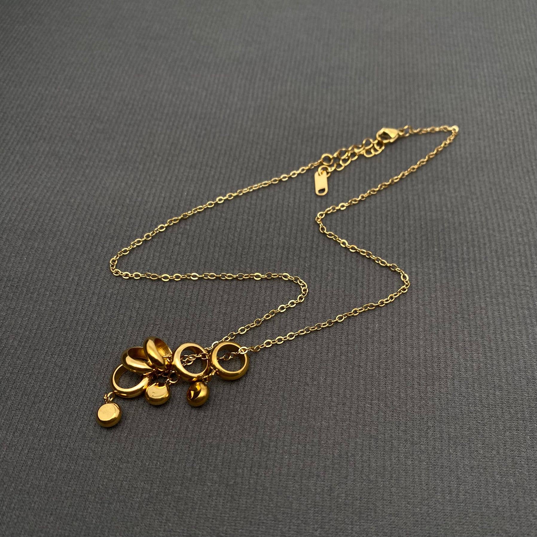 Zircon Inlaid Ring Charm 18K Gold Plated SS Necklace - FGS